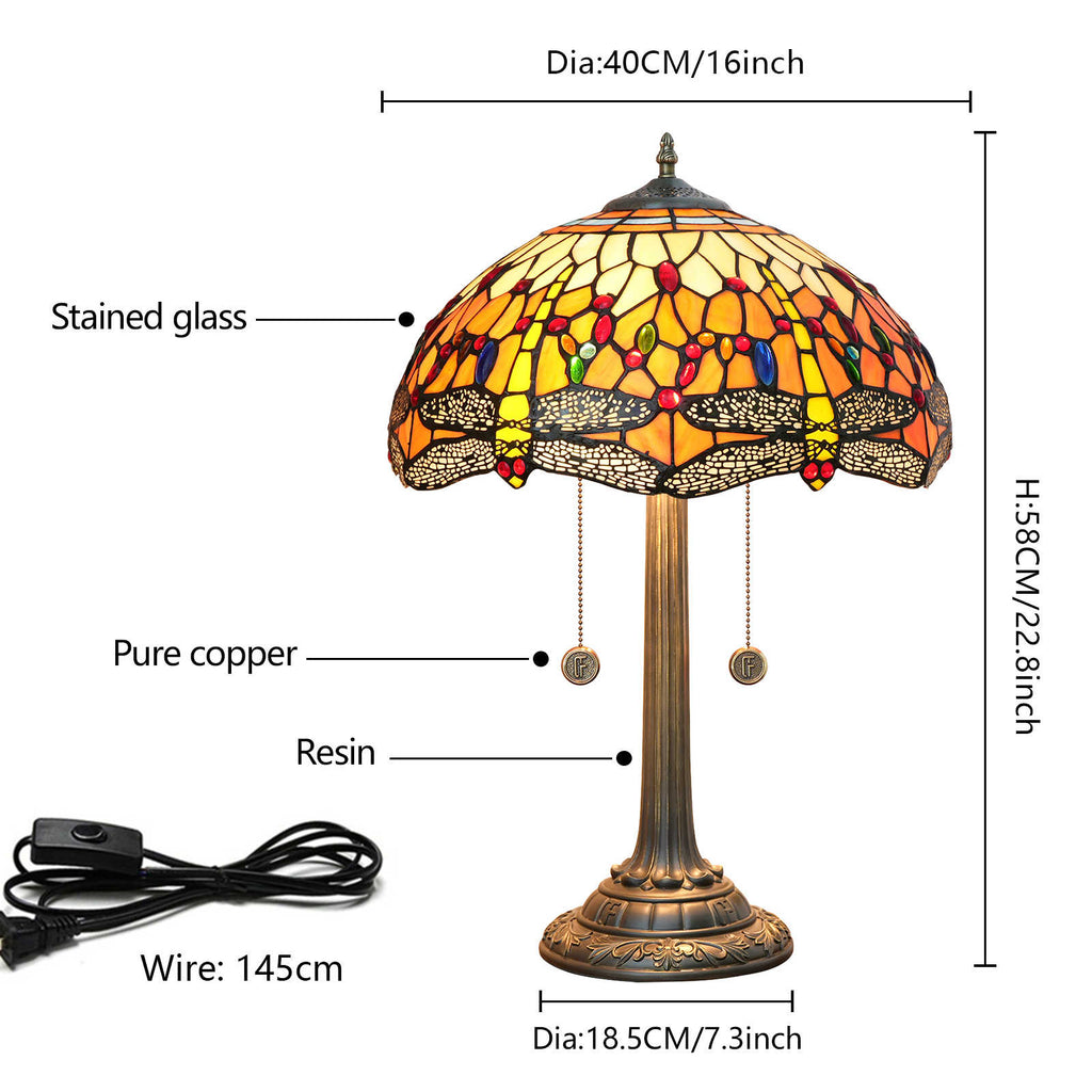 Tiffany Style Stained Glass Table Lamp with Dragonflies
