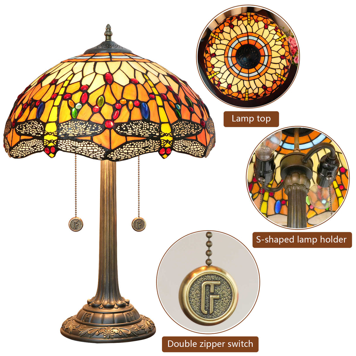 Tiffany Style Stained Glass Table Lamp with Dragonflies