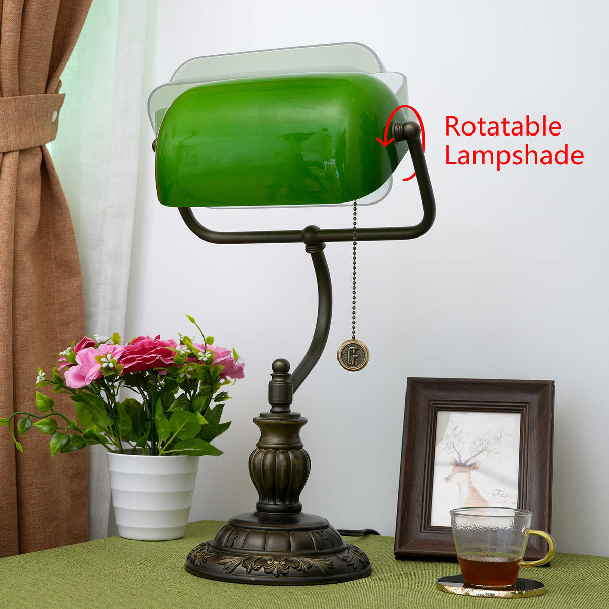 Emerald Green Antique Bronze Banker's Lamp