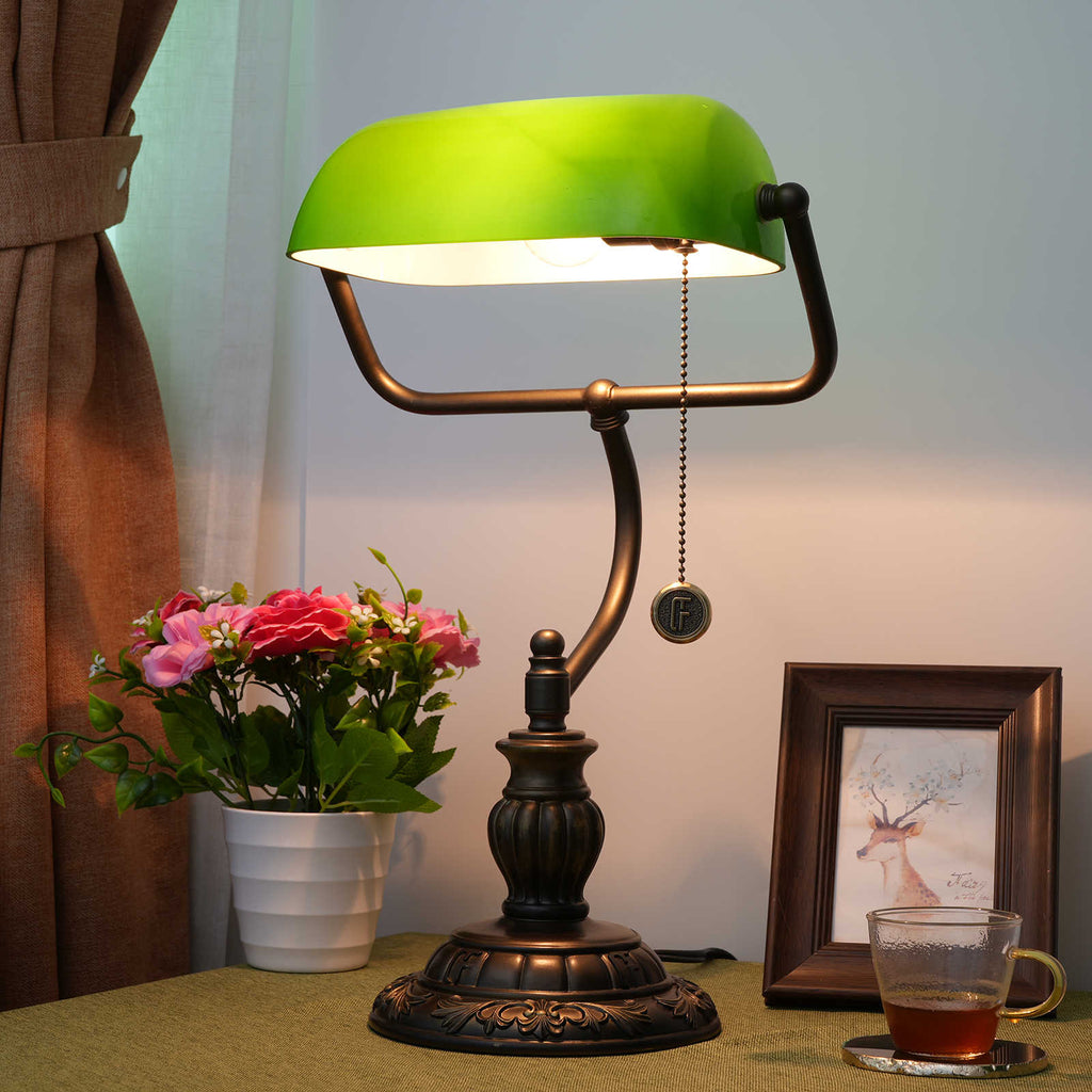 Emerald Green Antique Bronze Banker's Lamp