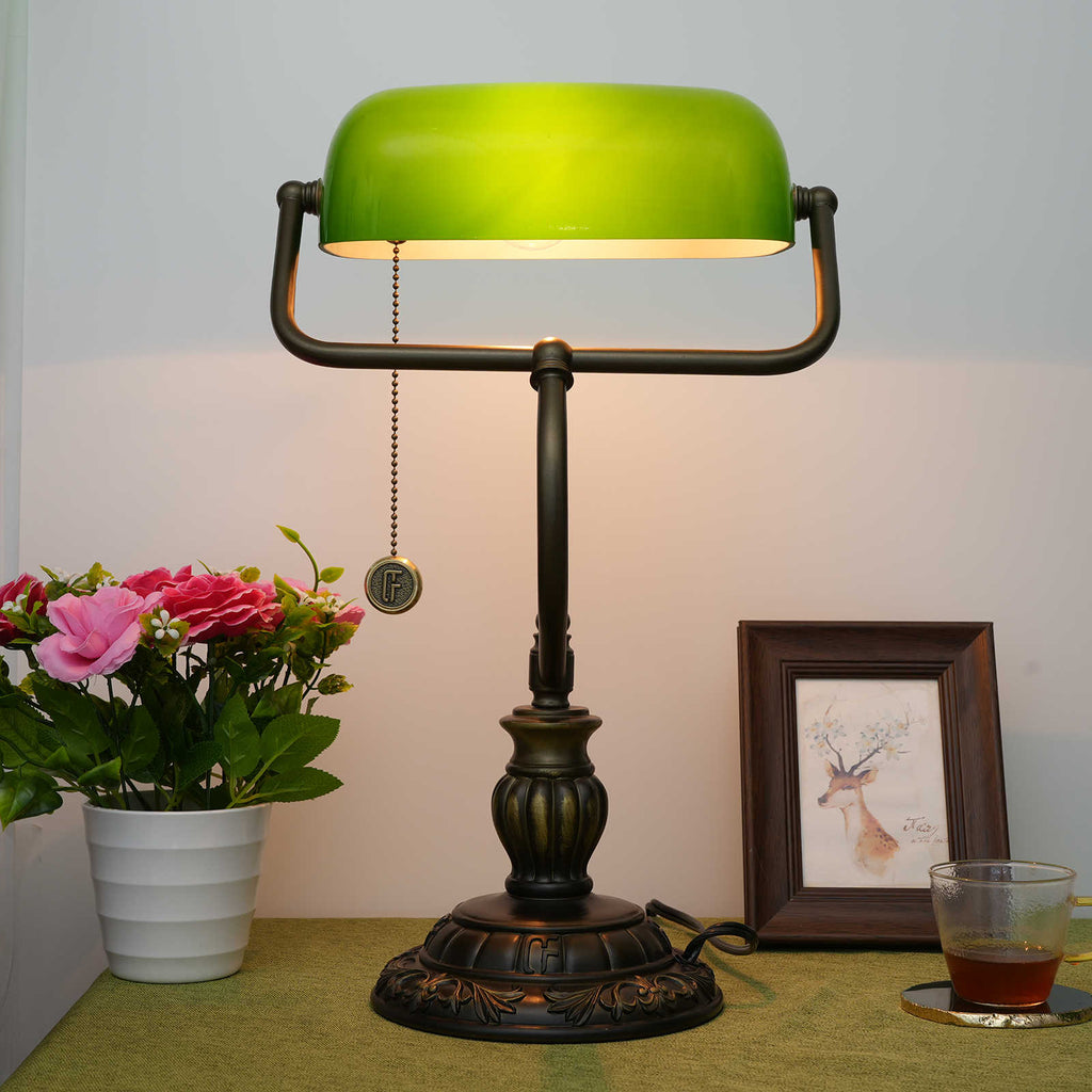 Emerald Green Antique Bronze Banker's Lamp