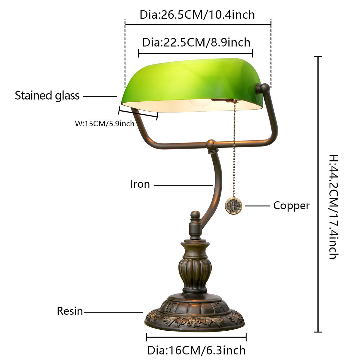 Emerald Green Antique Bronze Banker's Lamp
