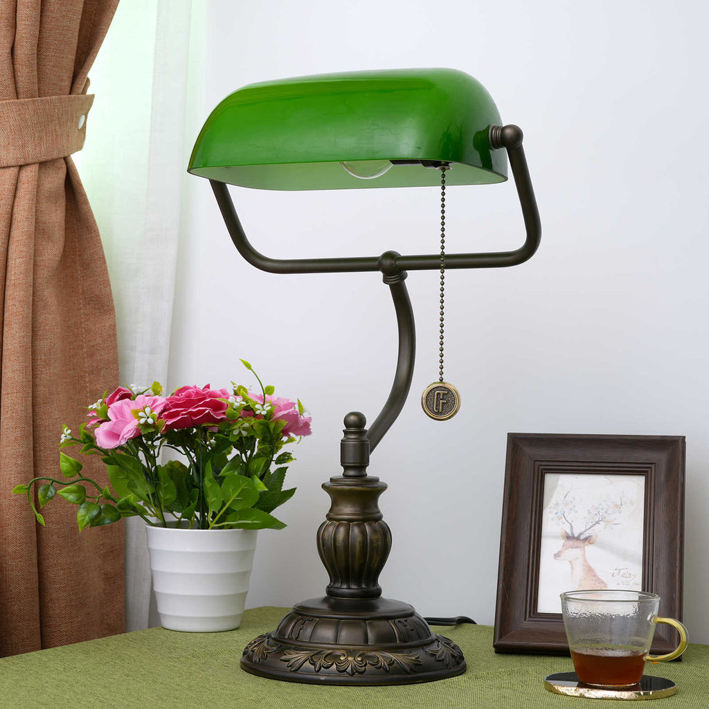 Emerald Green Antique Bronze Banker's Lamp