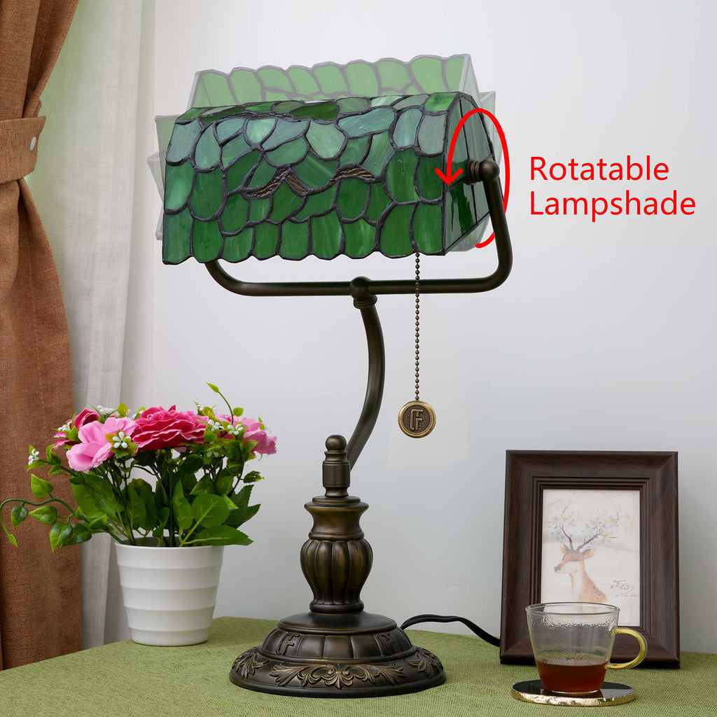 Tiffany Desk Lamp in Green Mosaic Stained Glass