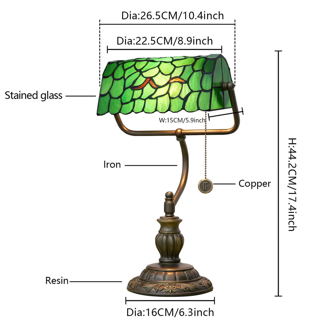 Tiffany Desk Lamp in Green Mosaic Stained Glass