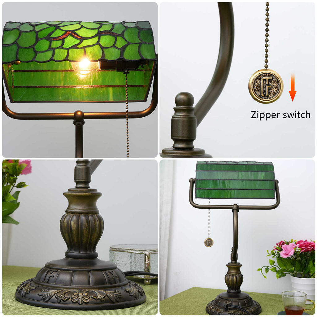 Tiffany Desk Lamp in Green Mosaic Stained Glass