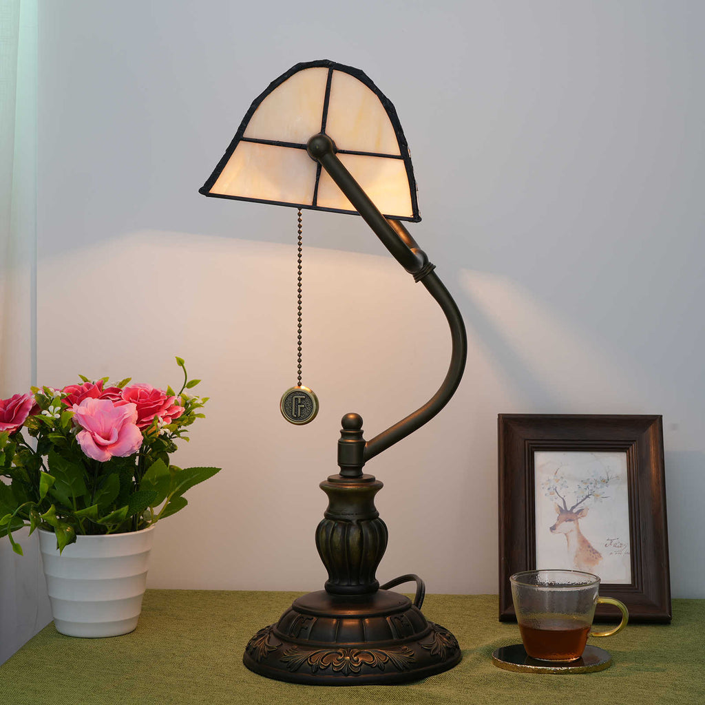 Tiffany Style Desk Lamp with Floral Cardinal Motif