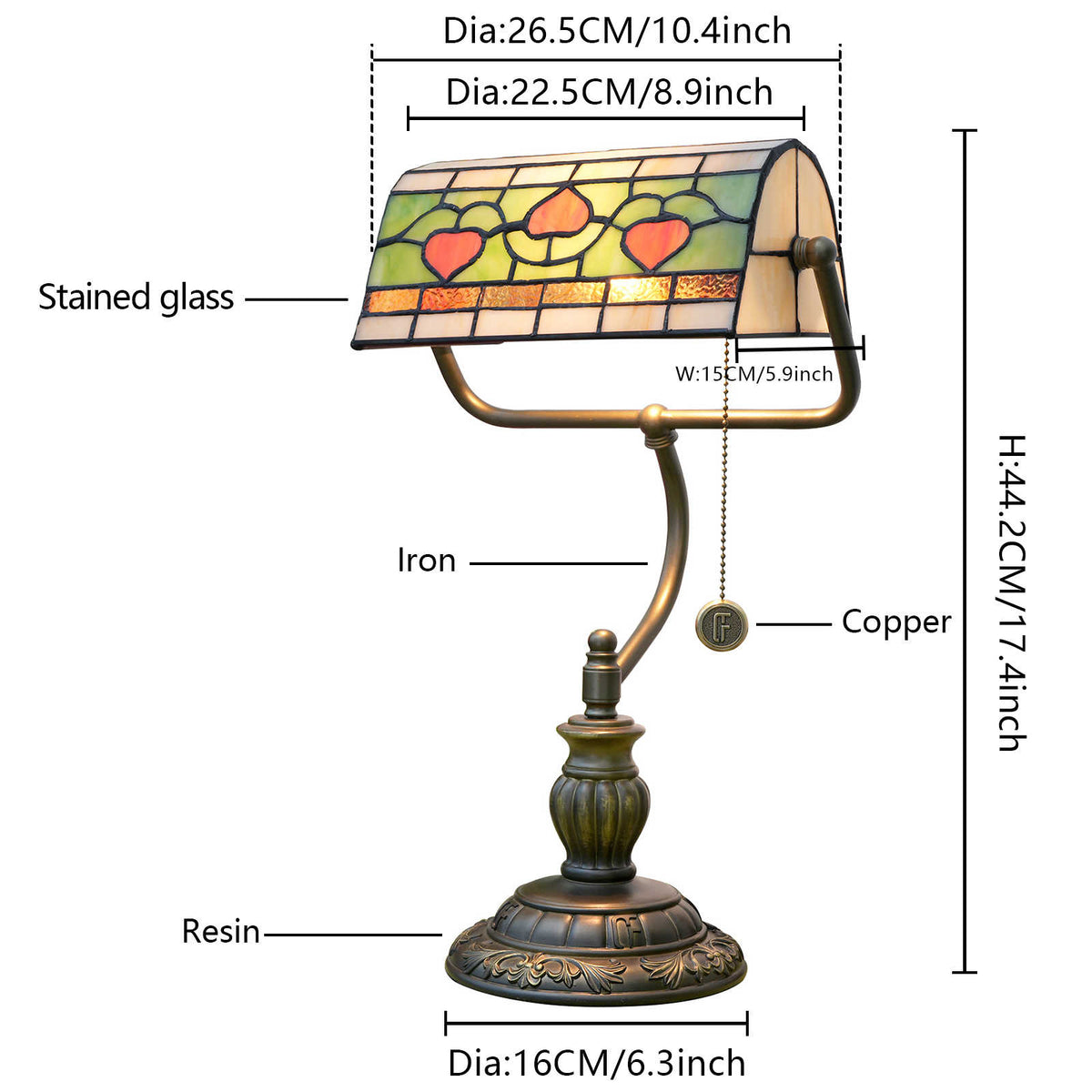 Tiffany Desk Lamp with Red Hearts in Antique Bronze