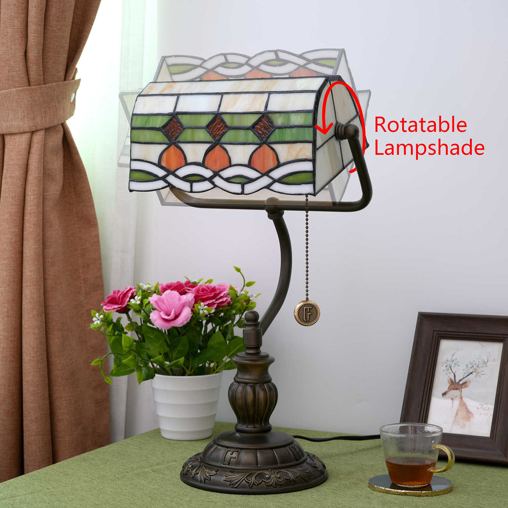 Tiffany Style Stained Glass Desk Lamp in Antique Bronze