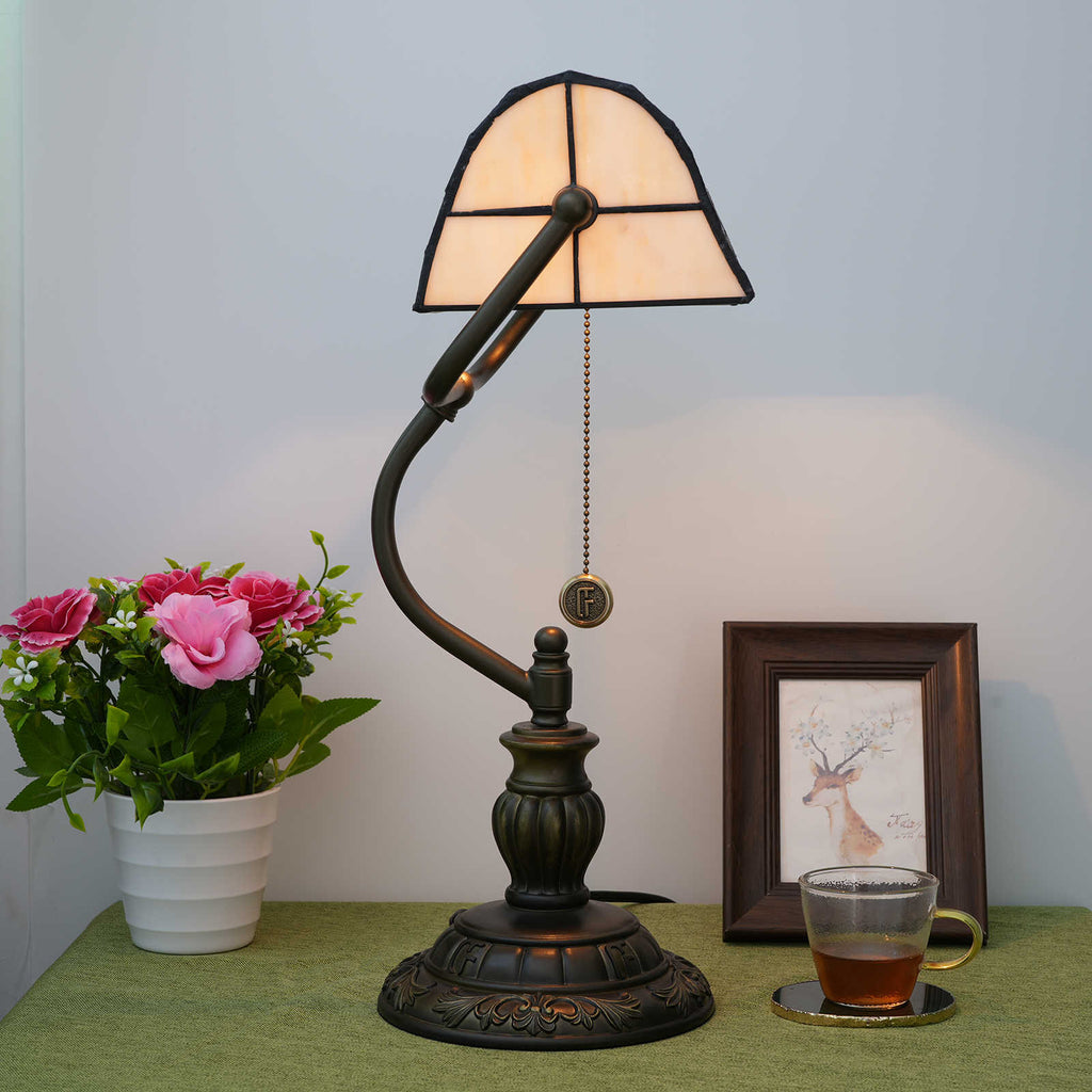 Tiffany Style Stained Glass Desk Lamp in Antique Bronze
