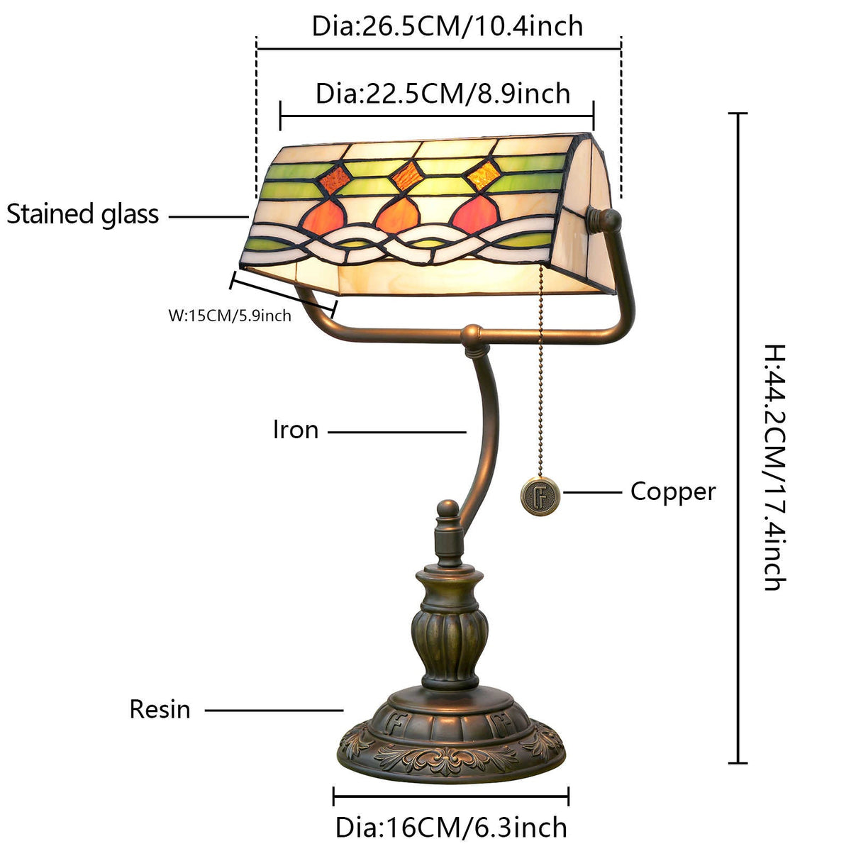 Tiffany Style Stained Glass Desk Lamp in Antique Bronze