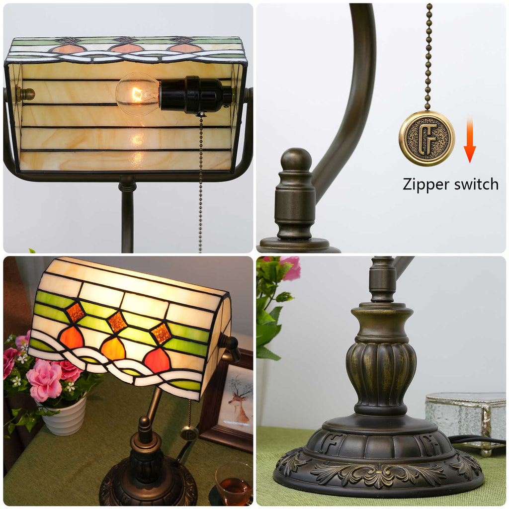 Tiffany Style Stained Glass Desk Lamp in Antique Bronze