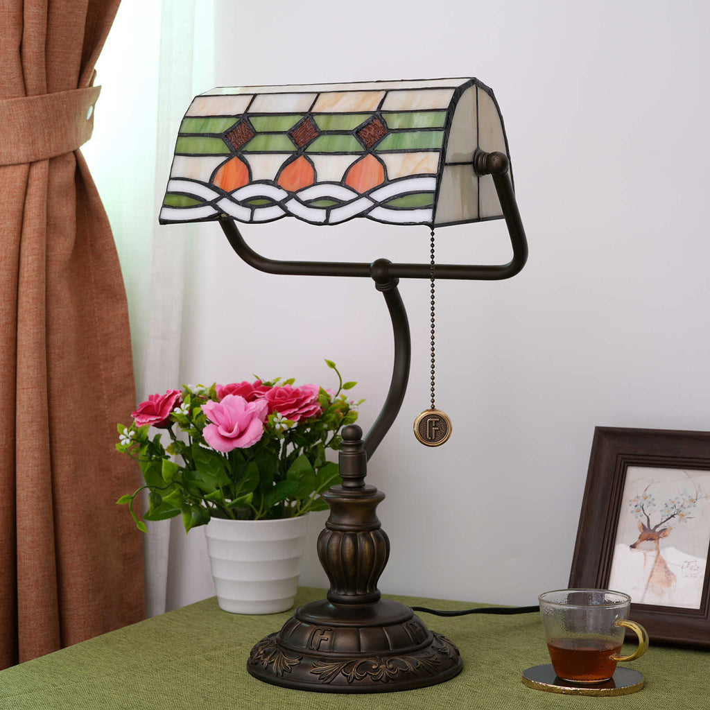 Tiffany Style Stained Glass Desk Lamp in Antique Bronze