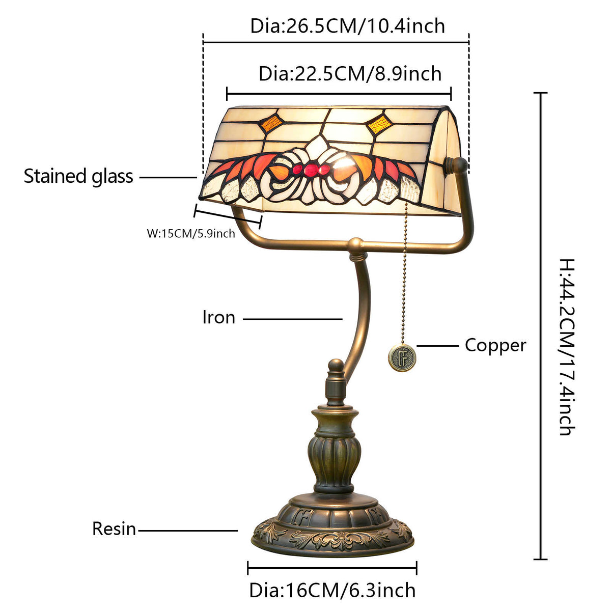Tiffany Banker's Lamp in Cream Red Tinted Glass