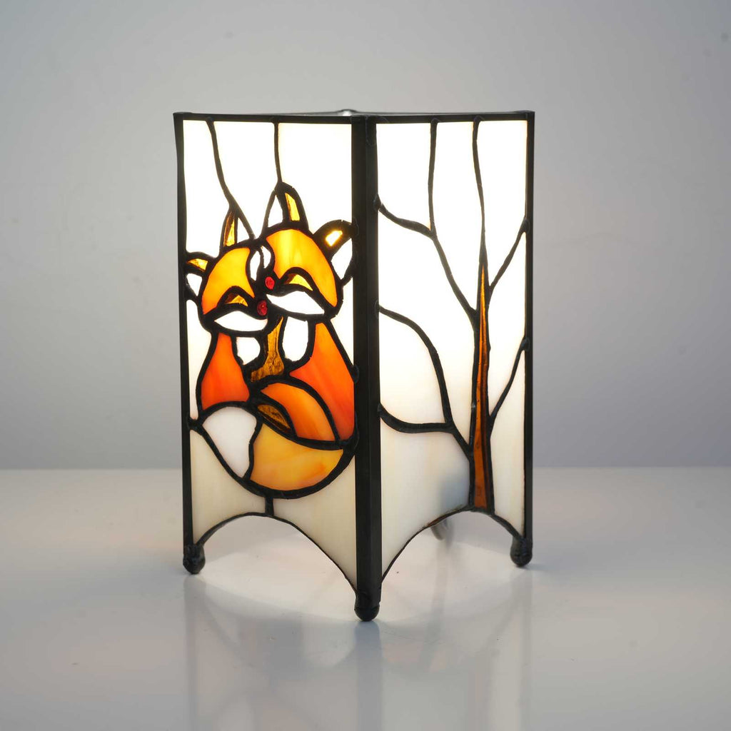 Stained Glass Bedside Lamp with Loved Foxes