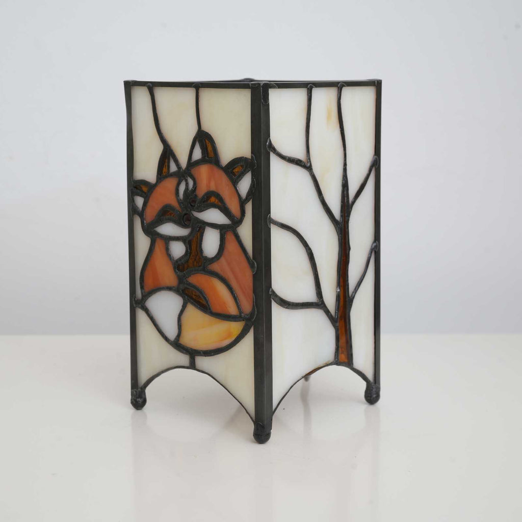 Stained Glass Bedside Lamp with Loved Foxes