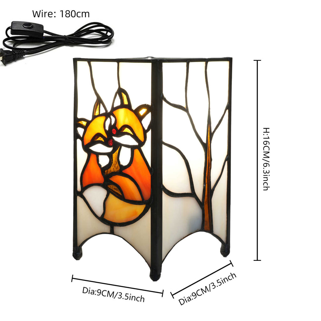 Stained Glass Bedside Lamp with Loved Foxes