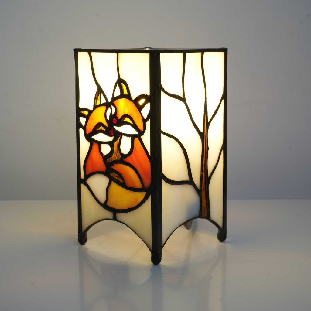 Stained Glass Bedside Lamp with Loved Foxes