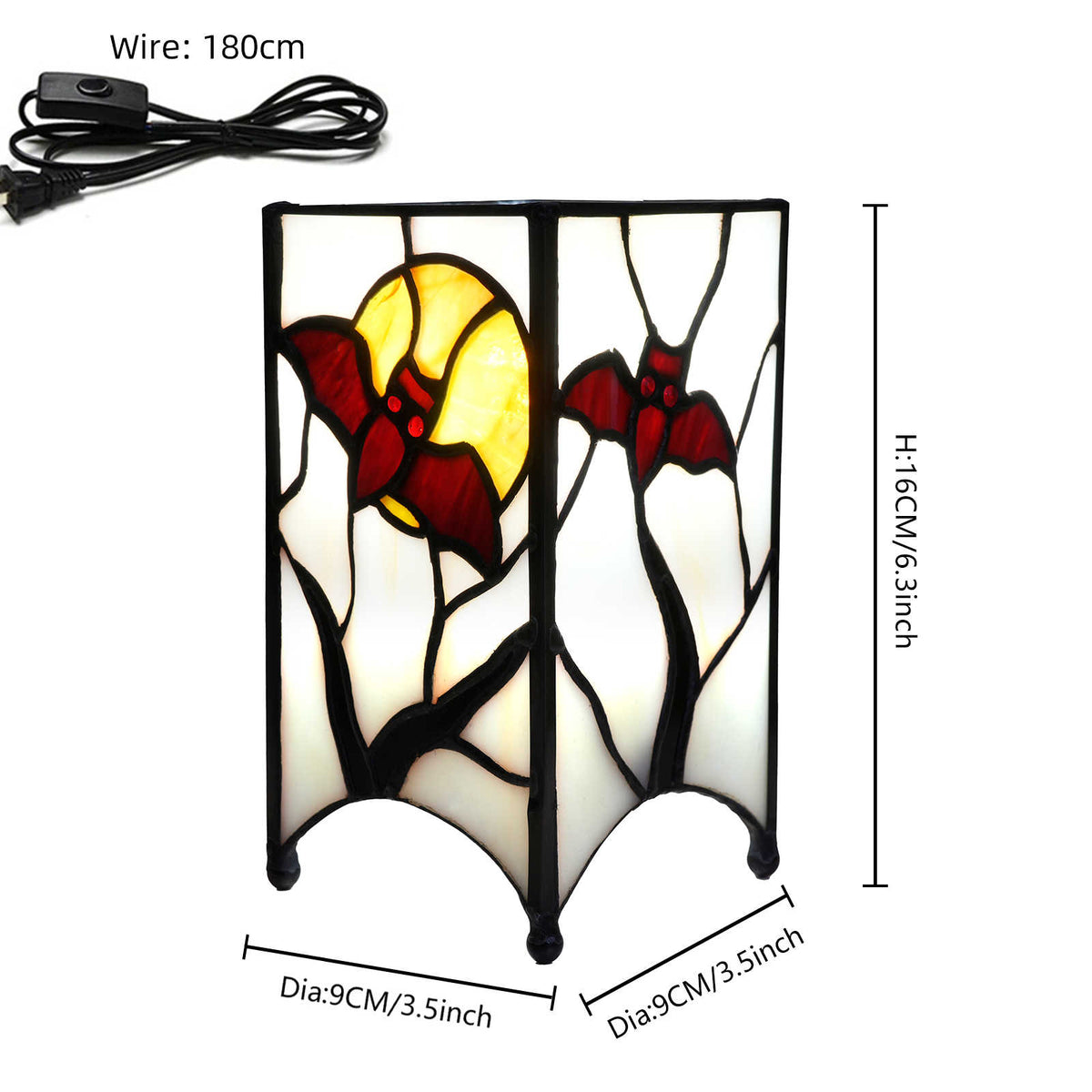 Bat and Moon Stained Glass Bedside Lamp