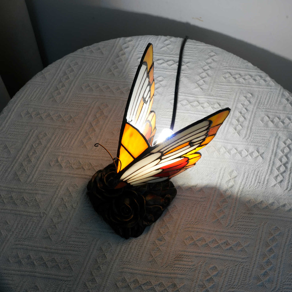 Tiffany Butterfly Table Lamp with Rose Base