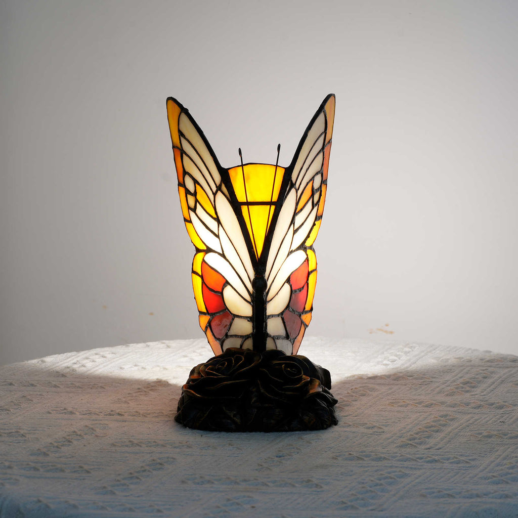 Tiffany Butterfly Table Lamp with Rose Base
