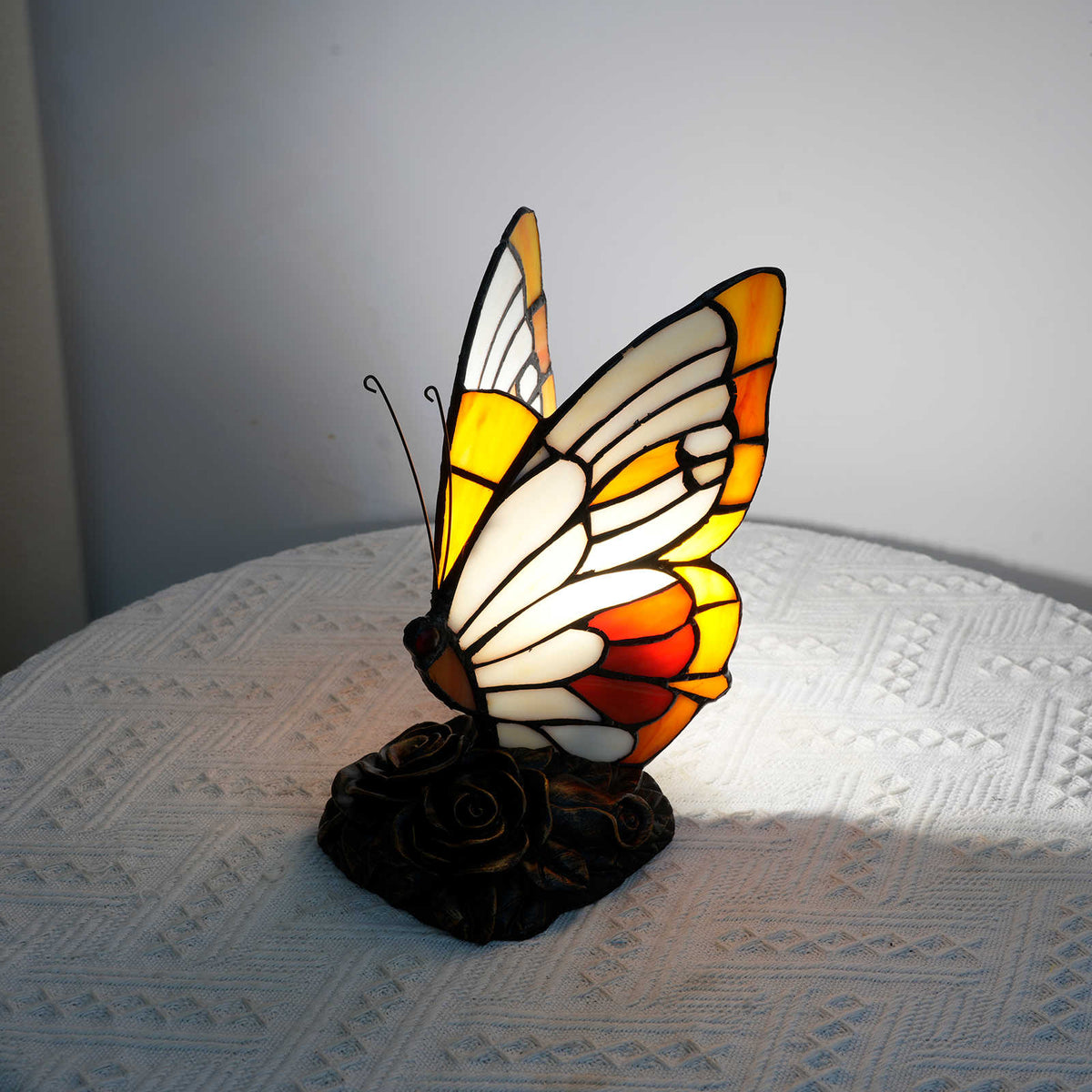 Tiffany Butterfly Table Lamp with Rose Base