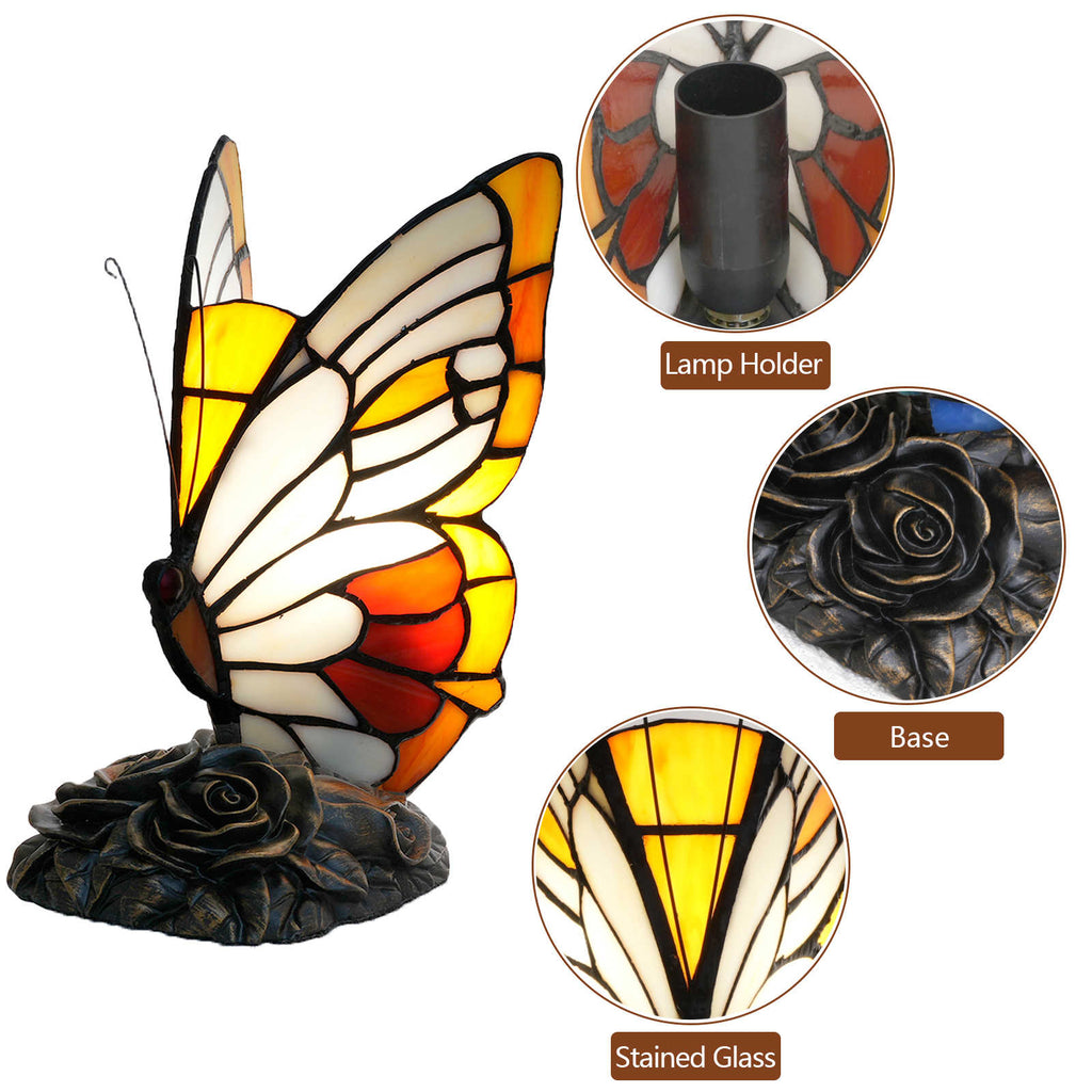 Tiffany Butterfly Table Lamp with Rose Base