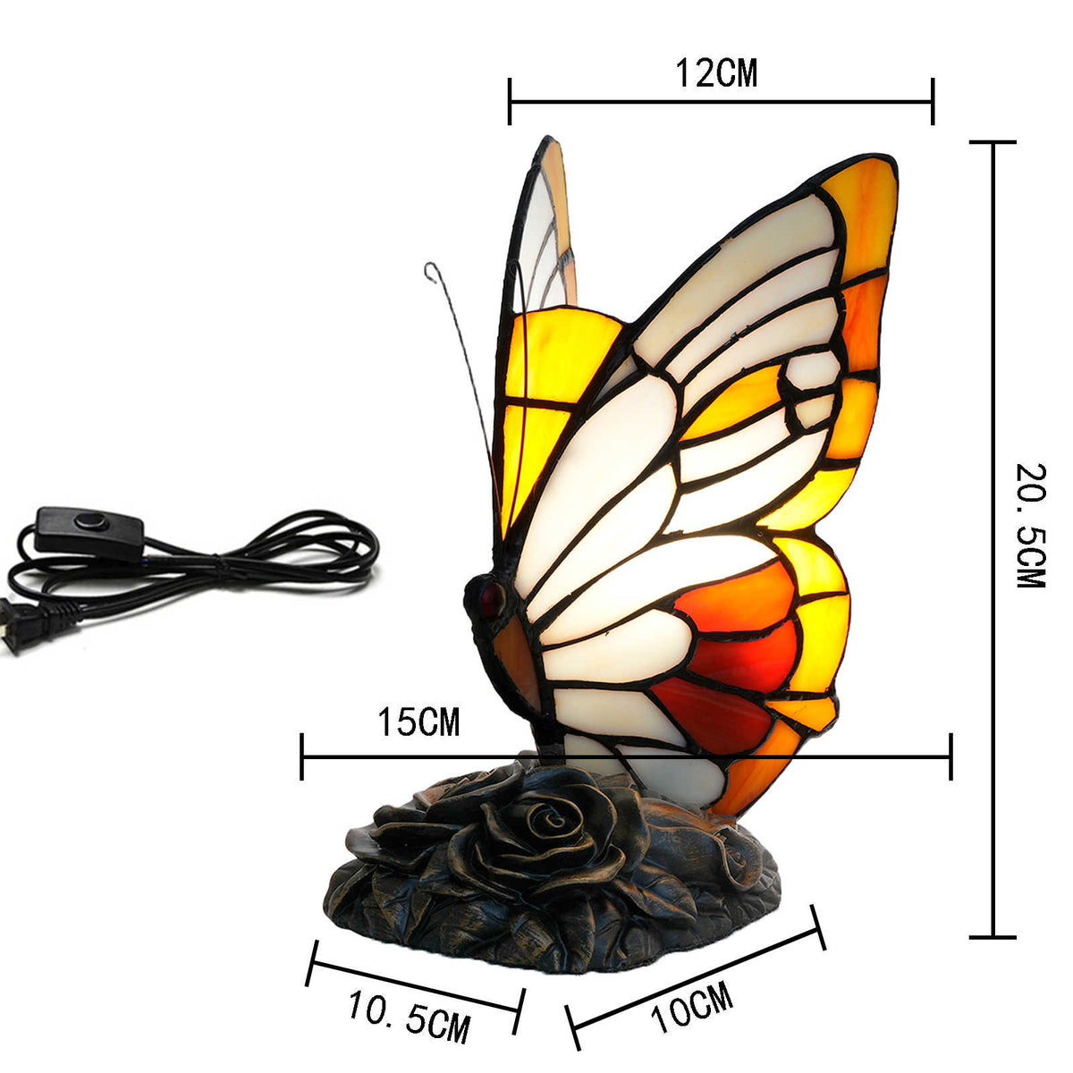 Tiffany Butterfly Table Lamp with Rose Base