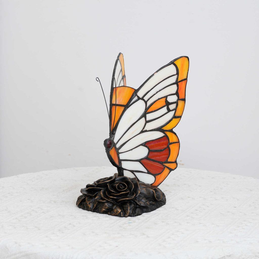 Tiffany Butterfly Table Lamp with Rose Base
