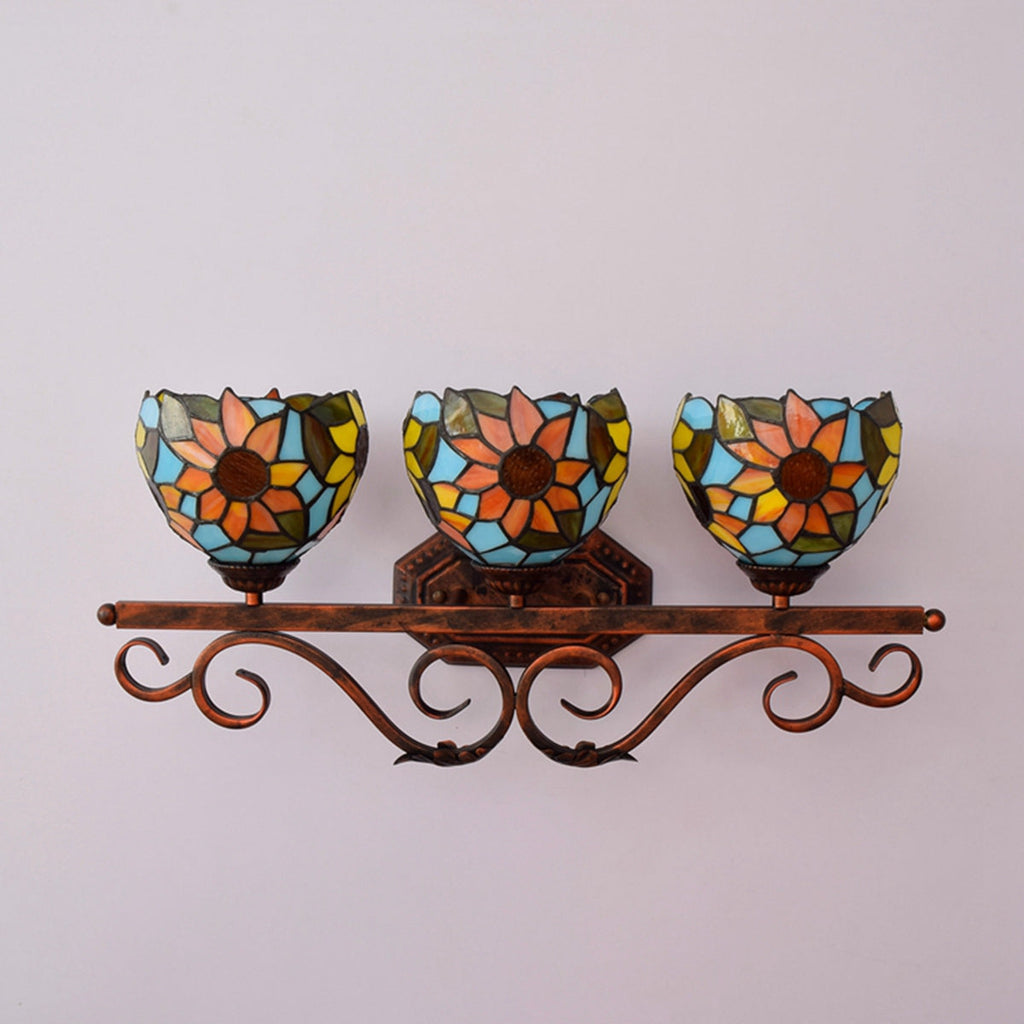 3-Light Floral Stained Glass Wall Sconce in Multicolor