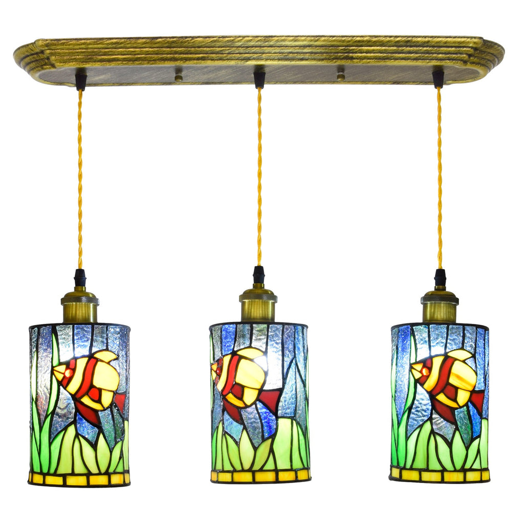 3-Light Pendant Light in Tinted Glass with Fish Motif