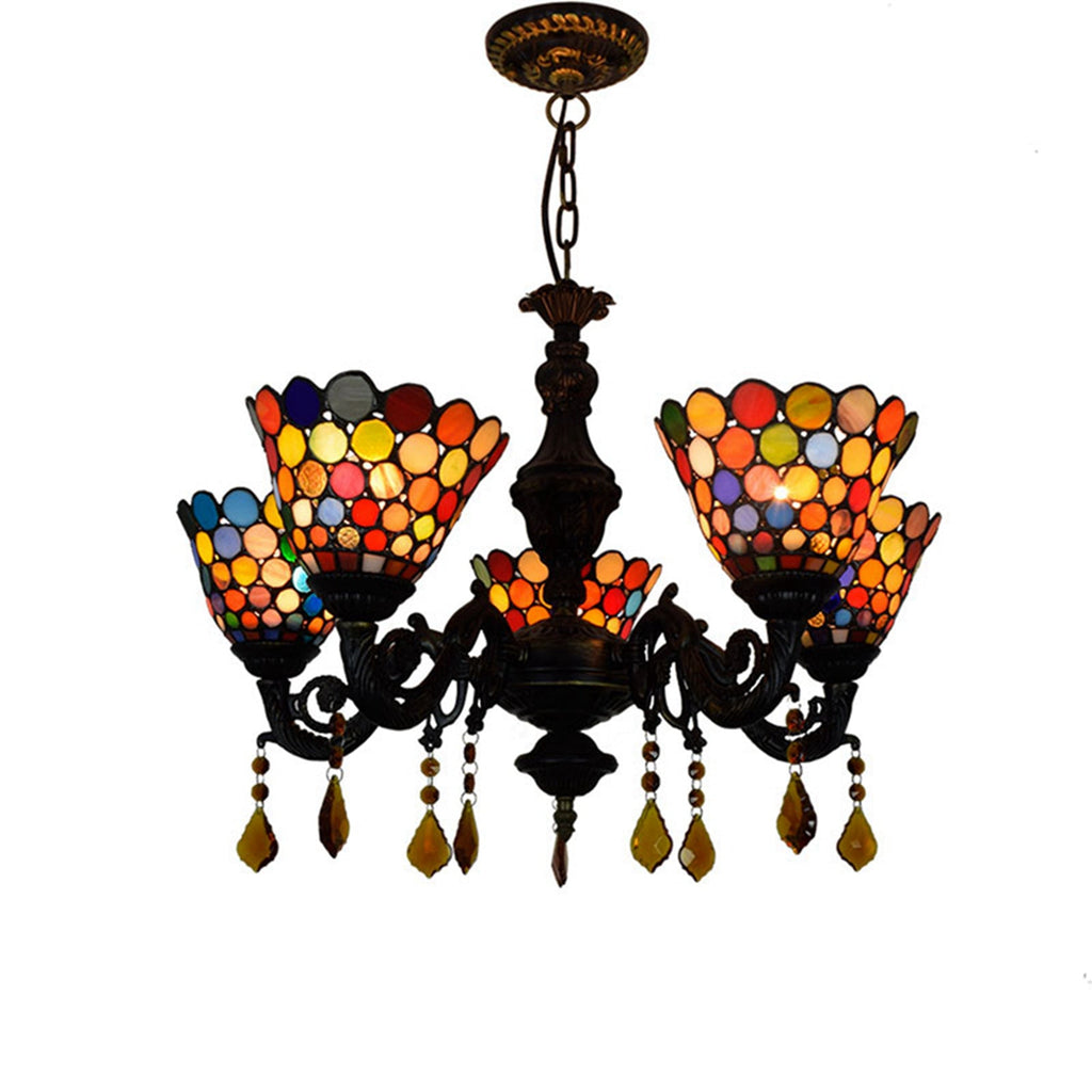 5-Light Multicolored Stained Glass Chandelier in Tiffany Style