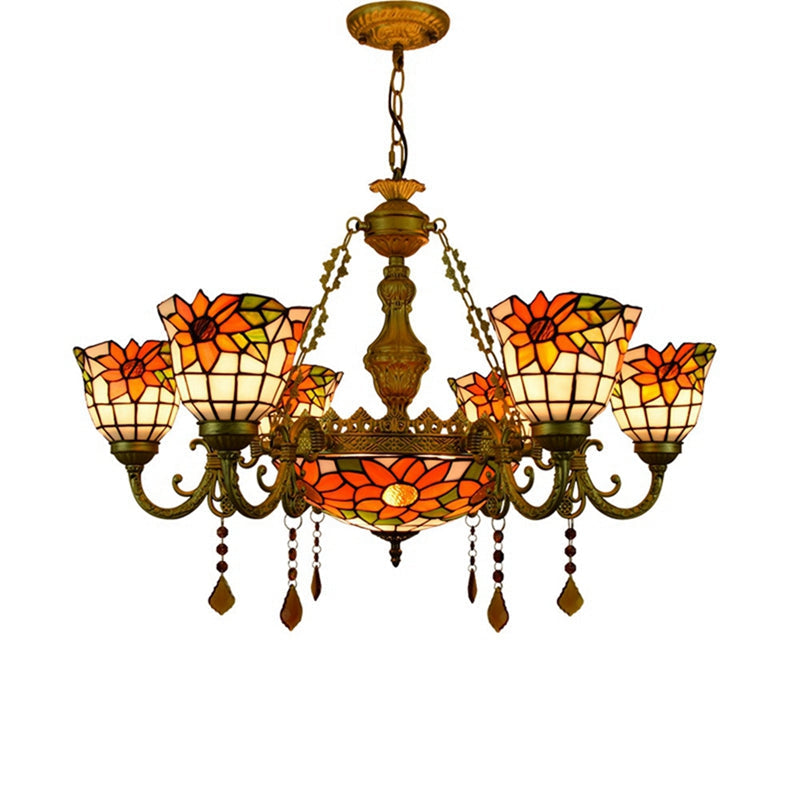 5-Light Sunflower Tinted Glass Tiffany Chandelier