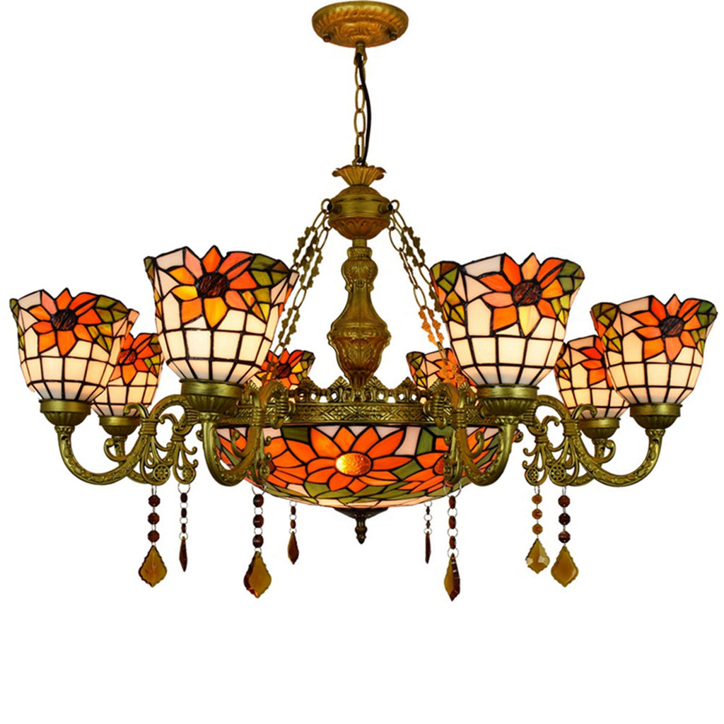 6-Light Sunflower Tiffany Stained Glass Chandelier