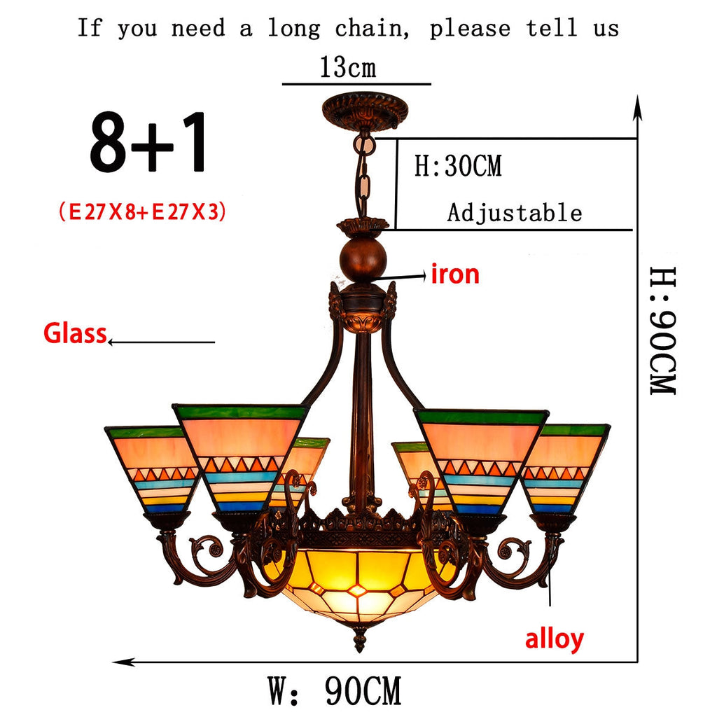 9-Light Multicolor Glass Tiffany Chandelier