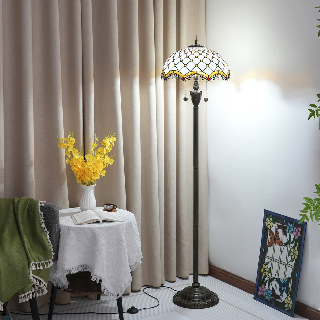 Tiffany Stained Glass Floor Lamp in Amber and Resin