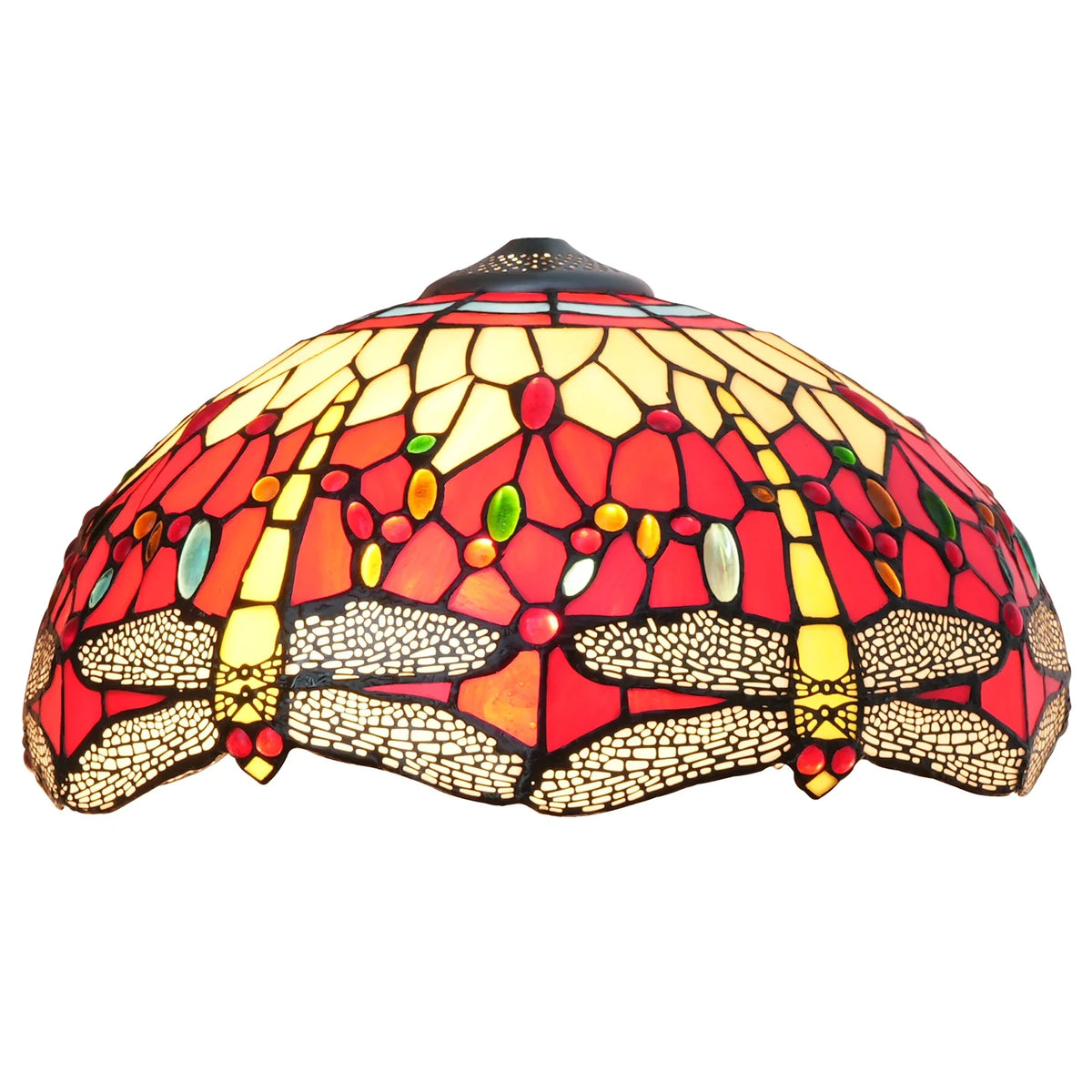 16-inch Mediterranean-style replacement lampshade with cap, red dragonfly tinted glass lampshade for floor lamps