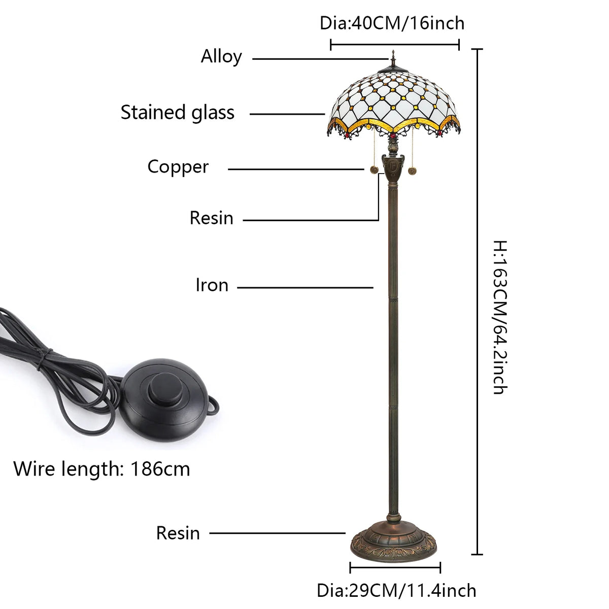 Tiffany Stained Glass Floor Lamp in Amber and Resin