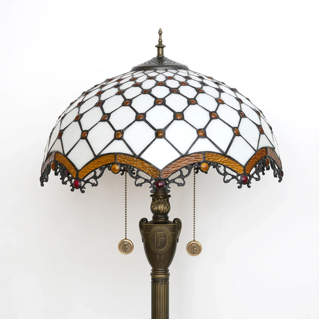 Tiffany Stained Glass Floor Lamp in Amber and Resin