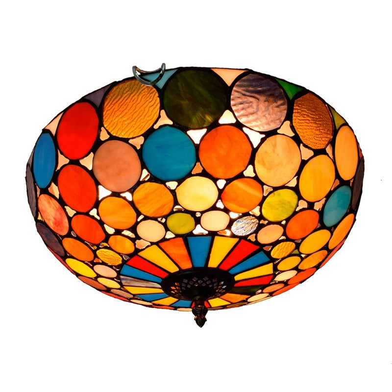 Tiffany-style stained glass ceiling light with vibrant circles