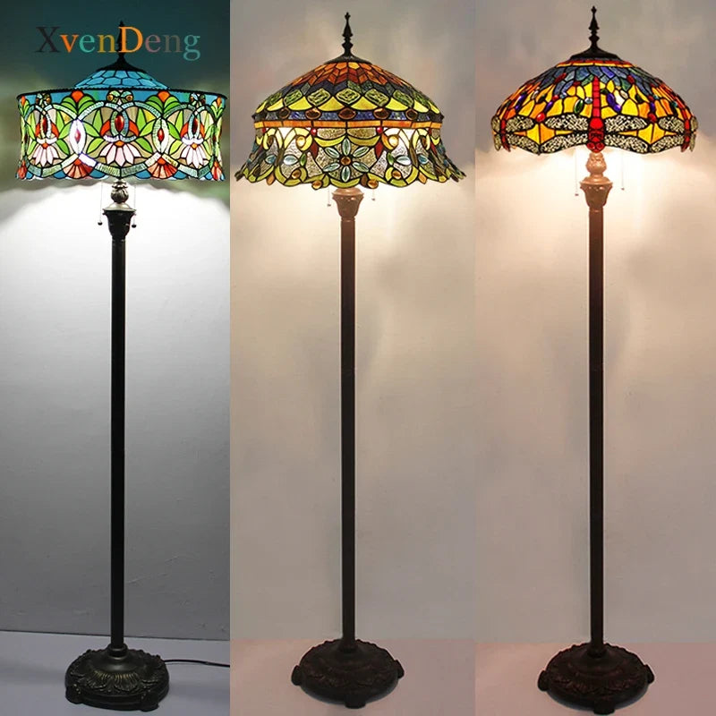 Colorful Floral Tiffany Stained Glass Floor Lamp