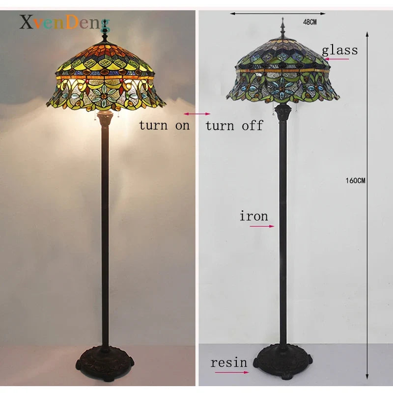 Colorful Floral Tiffany Stained Glass Floor Lamp