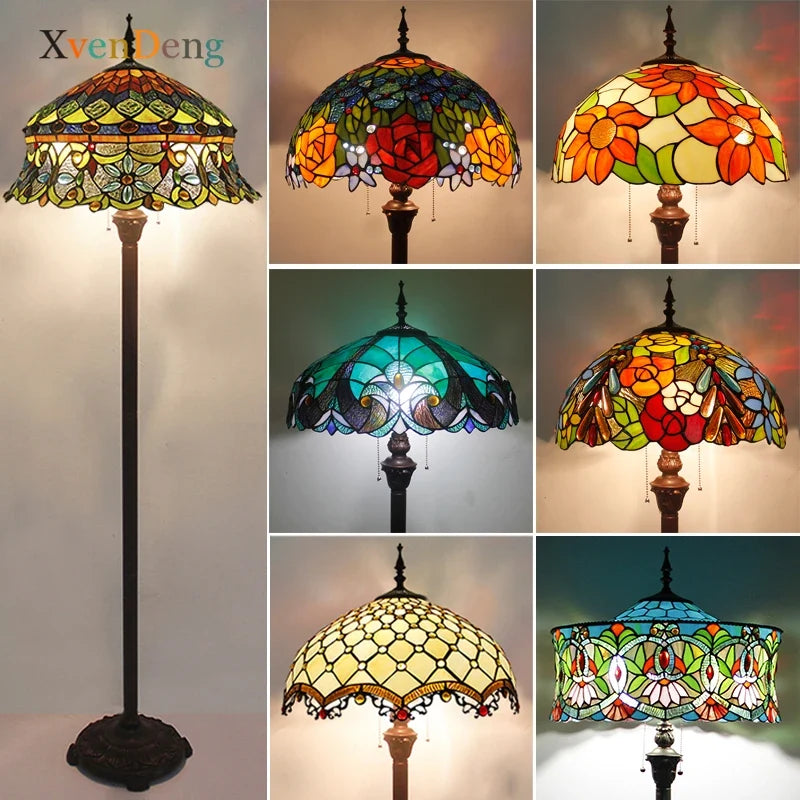 Colorful Floral Tiffany Stained Glass Floor Lamp