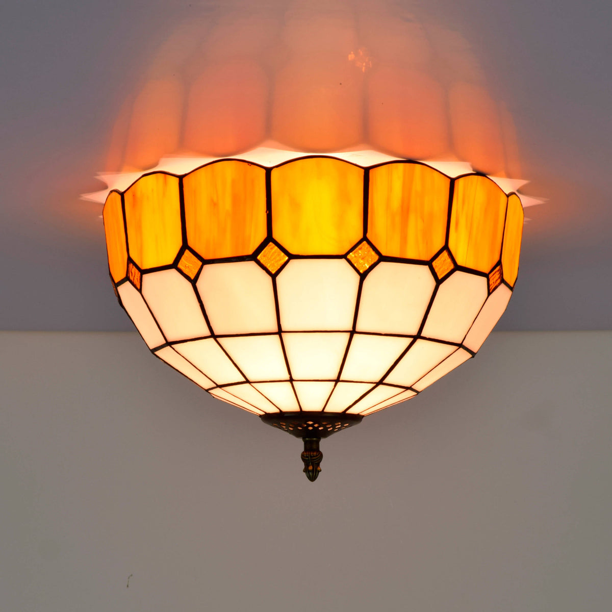 Amber and Cream Tiffany Style Stained Glass Ceiling Light