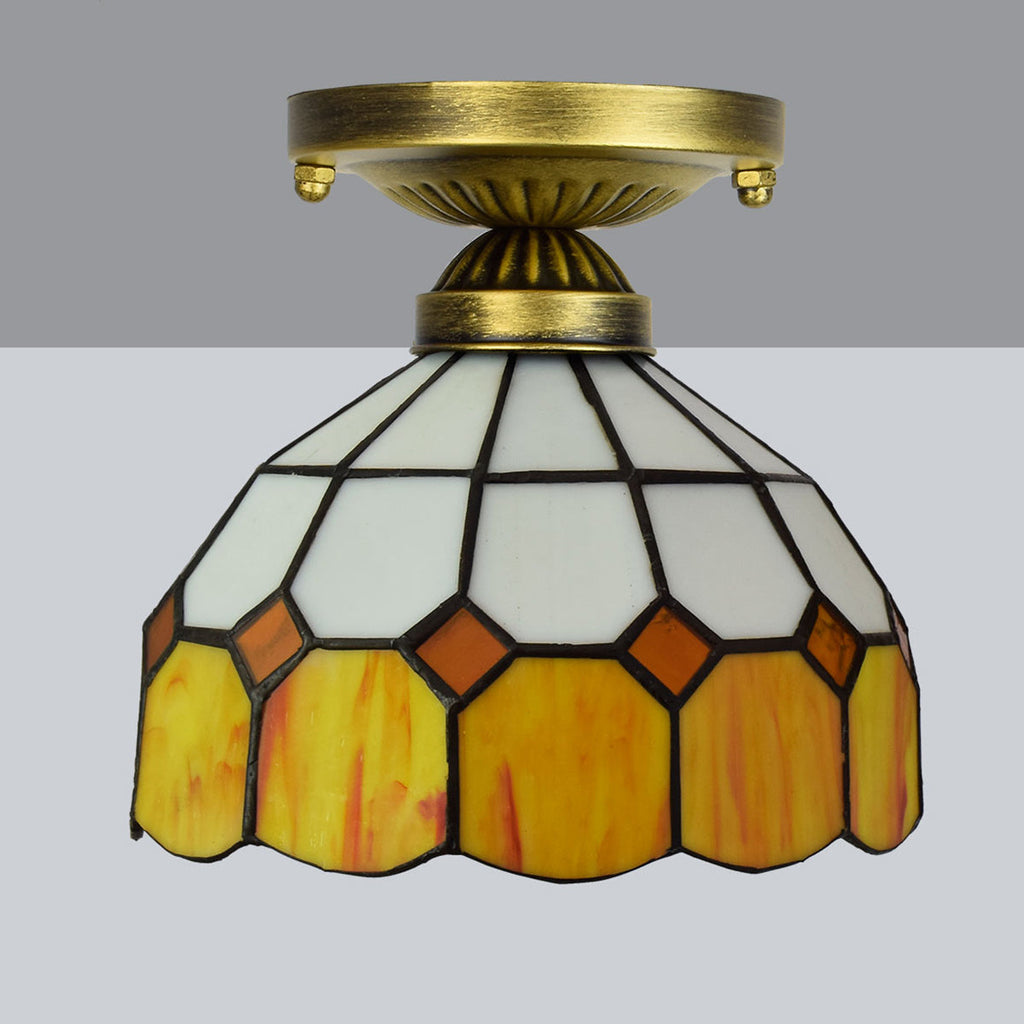 Amber and White Tiffany Style Stained Glass Ceiling Light
