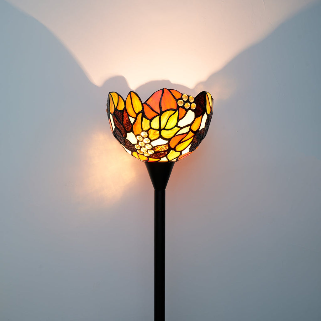 Amber Floral Stained Glass Floor Lamp, Tiffany Style