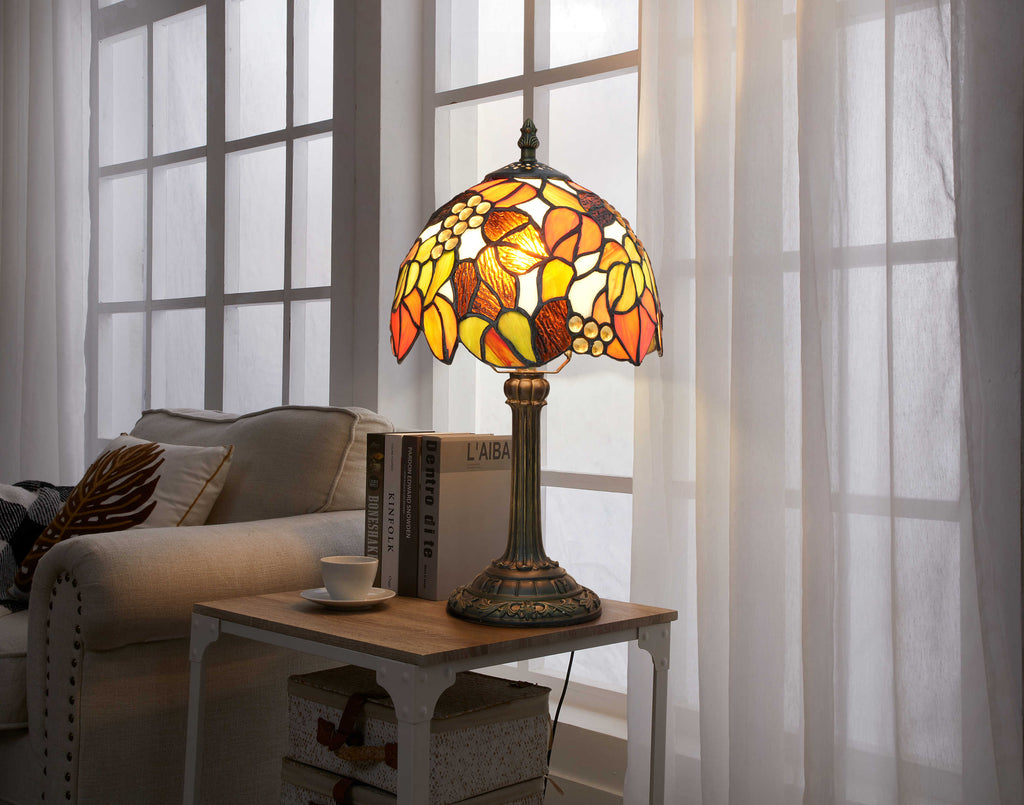 Amber Floral Stained Glass Table Lamp, Tiffany Style