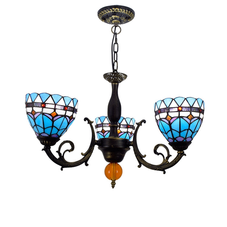 Antique Blue and Purple Tiffany Stained Glass Chandelier