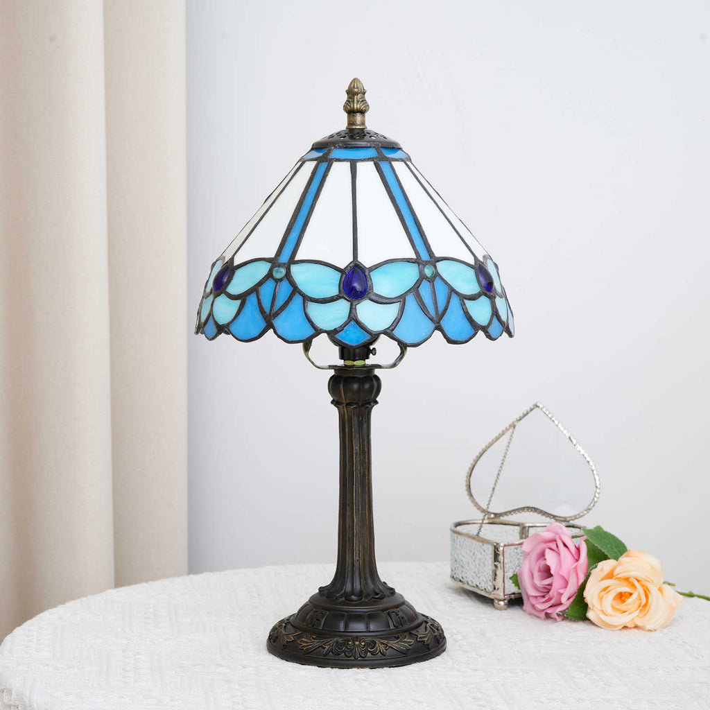 Antique Blue Blue Glass Tiffany Style Table Lamp