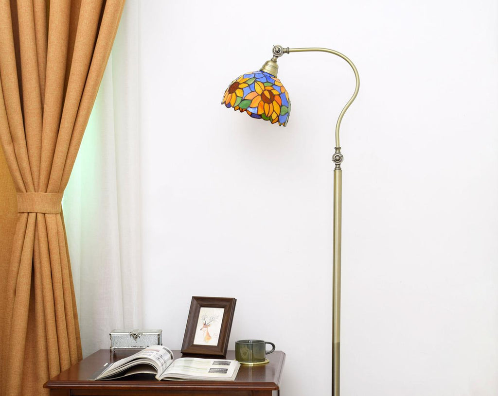 Antique Brass Sunflower Tiffany Floor Lamp